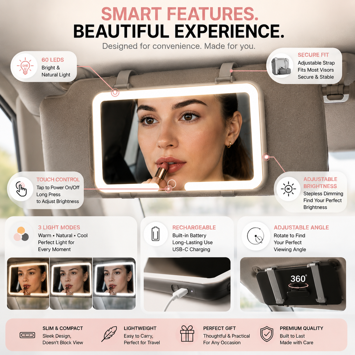 Alignora 2 Lighted Car Visor Mirror